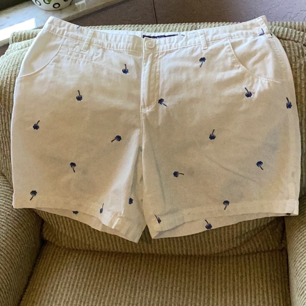 Columbia Women’s Sz 12 White & Blue Palm Tree Shorts PFG Fishing